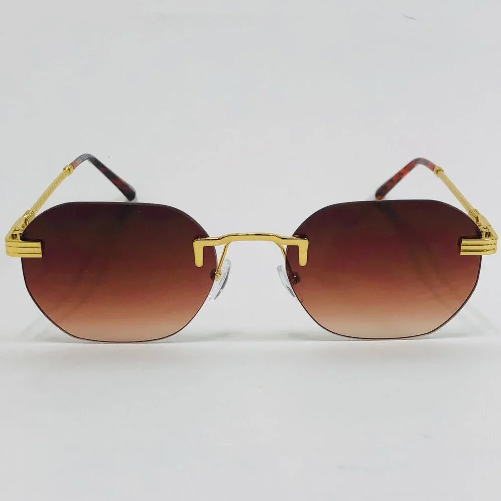 Men Sunglasses Brown‎ Lens Square Gold Frame Street Wear Light Weight Lentes New